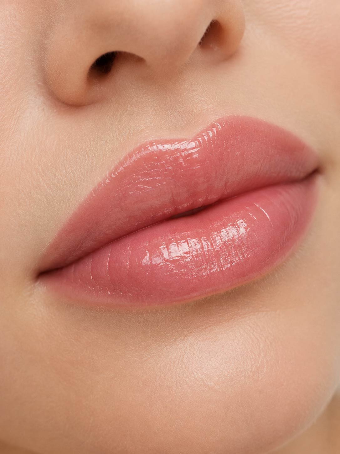 Close-up of a lip blush result